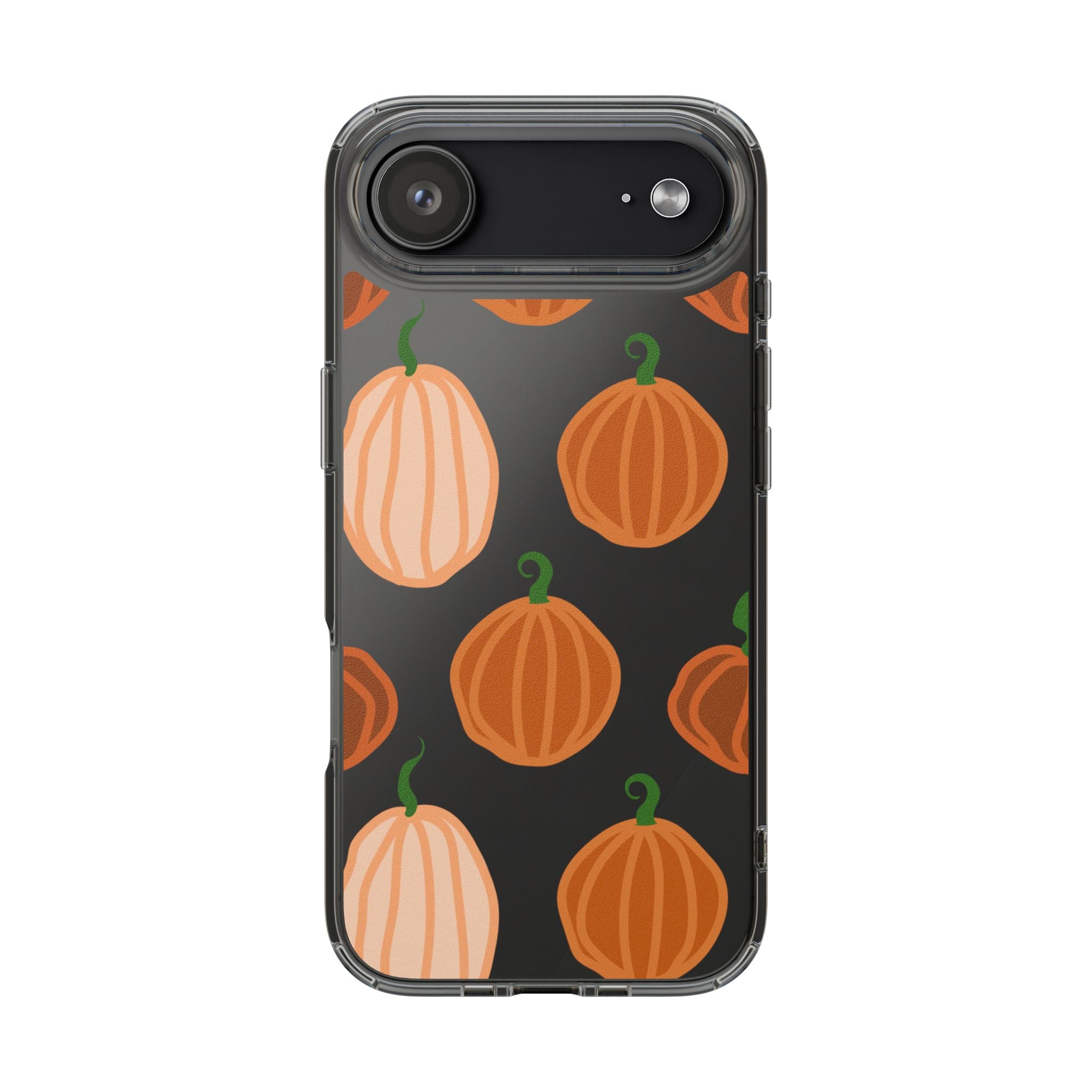 Pumpkin Pattern Clear Phone Case — Fall Halloween Protective Cover