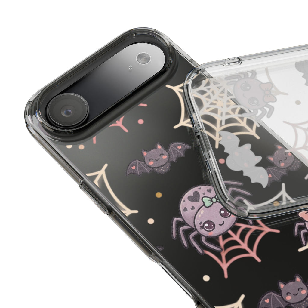 Cute Halloween Spider Clear Impact Phone Case — Kawaii Spider & Bat Halloween Design