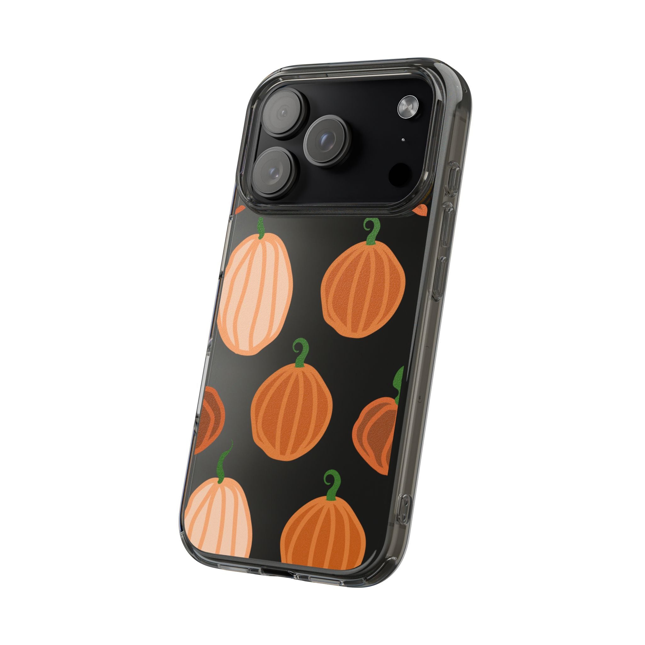 Pumpkin Pattern Clear Phone Case — Fall Halloween Protective Cover