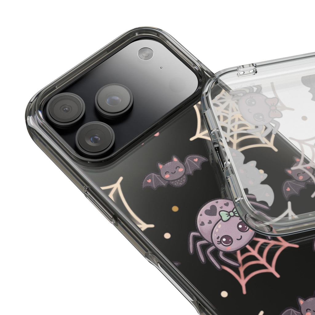 Cute Halloween Spider Clear Impact Phone Case — Kawaii Spider & Bat Halloween Design