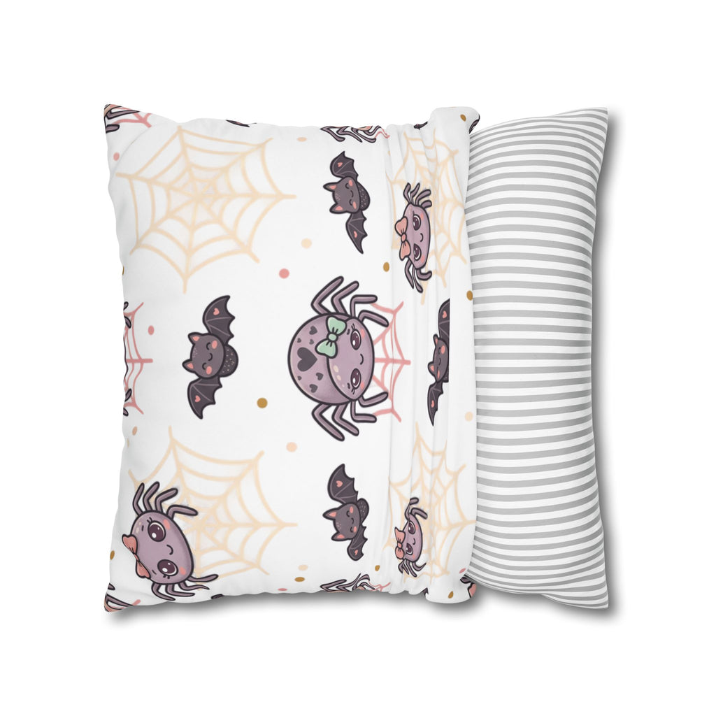 Halloween Decorative Pillowcase — Pink Script "Halloween" with Spiders & Webs