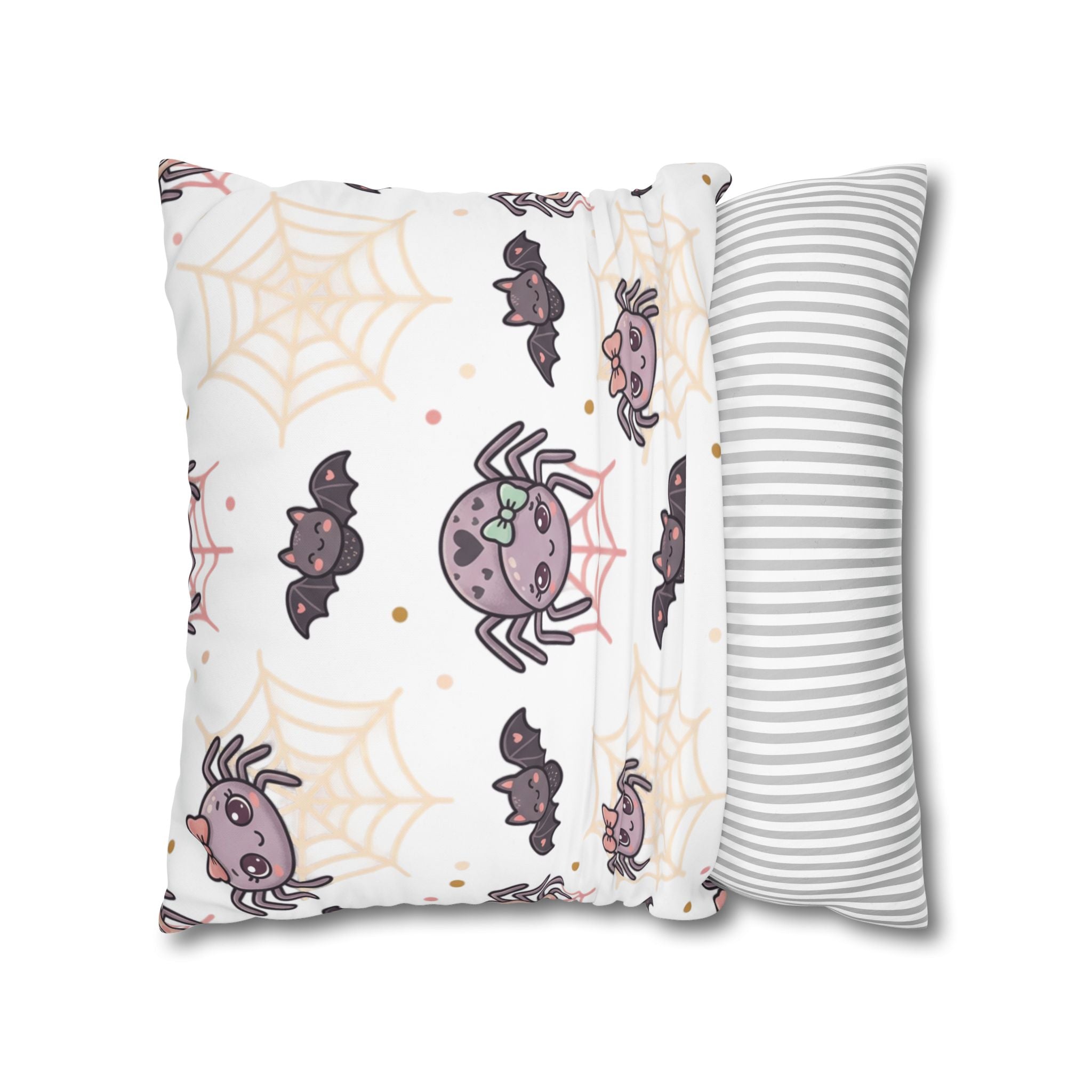 Halloween Decorative Pillowcase — Pink Script "Halloween" with Spiders & Webs