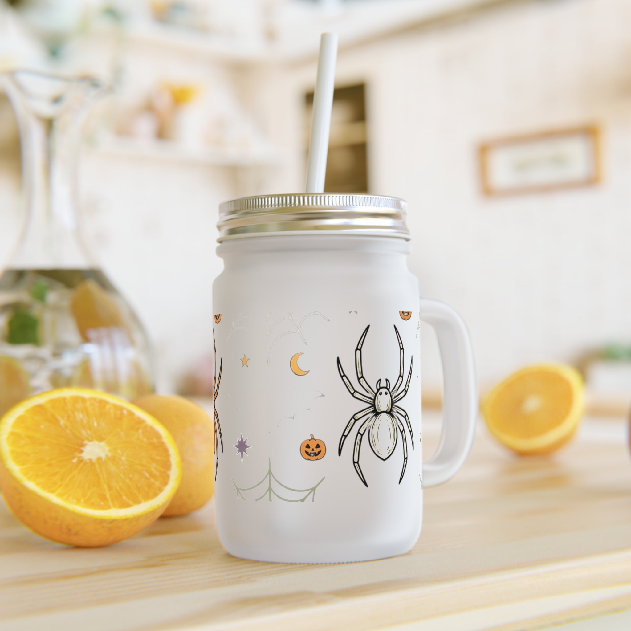 Halloween Spider Mason Jar Tumbler – Halloween Mason Jar with Lid & Straw