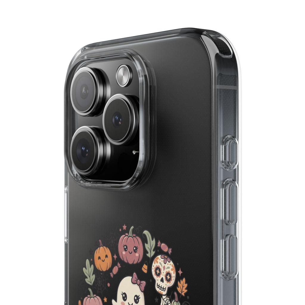 Halloween Ghost Wreath Clear Phone Case — Cute Pumpkin & Skull iPhone Cover