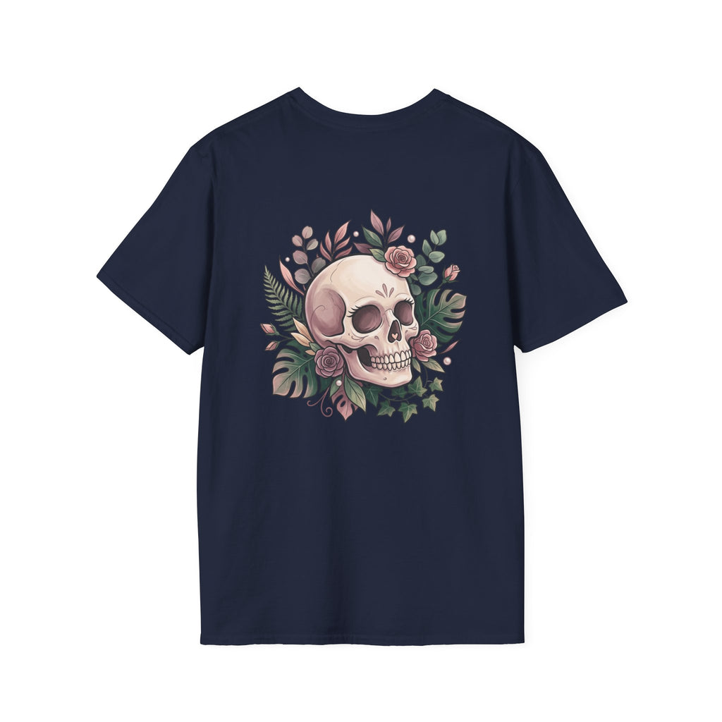 Halloween Skull Floral T-Shirt — Retro Script "Halloween" Tee