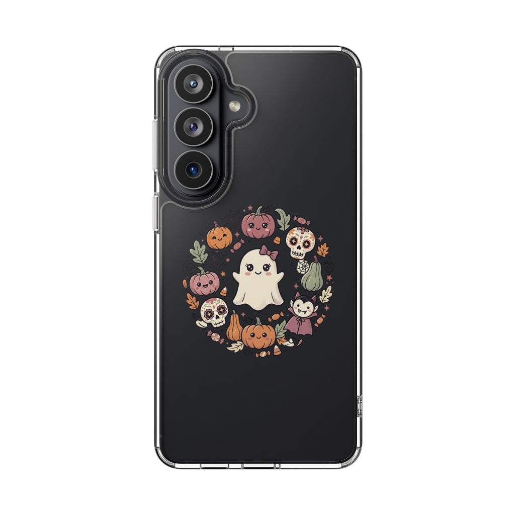 Halloween Ghost Wreath Clear Phone Case — Cute Pumpkin & Skull iPhone Cover