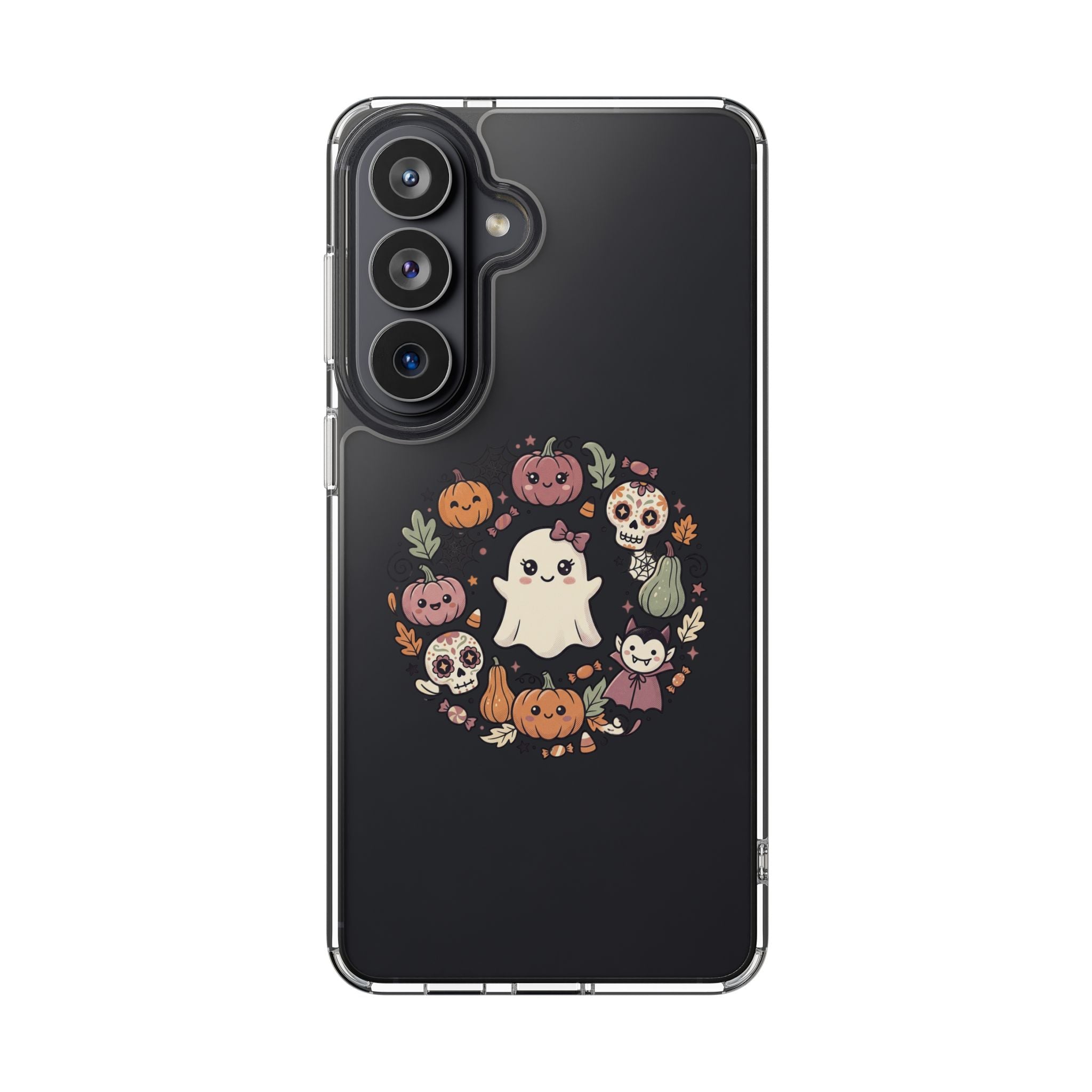 Halloween Ghost Wreath Clear Phone Case — Cute Pumpkin & Skull iPhone Cover
