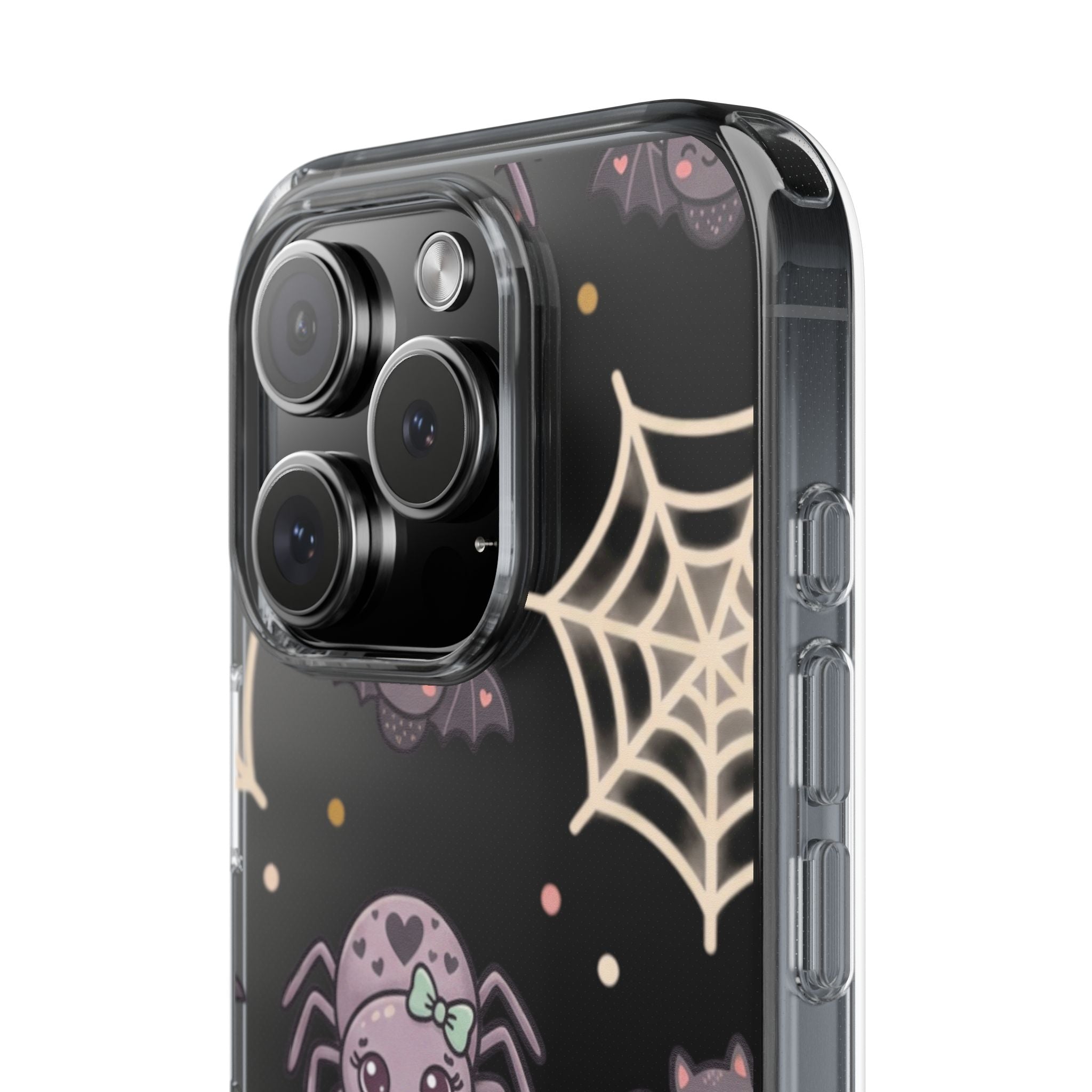 Cute Halloween Spider Clear Impact Phone Case — Kawaii Spider & Bat Halloween Design
