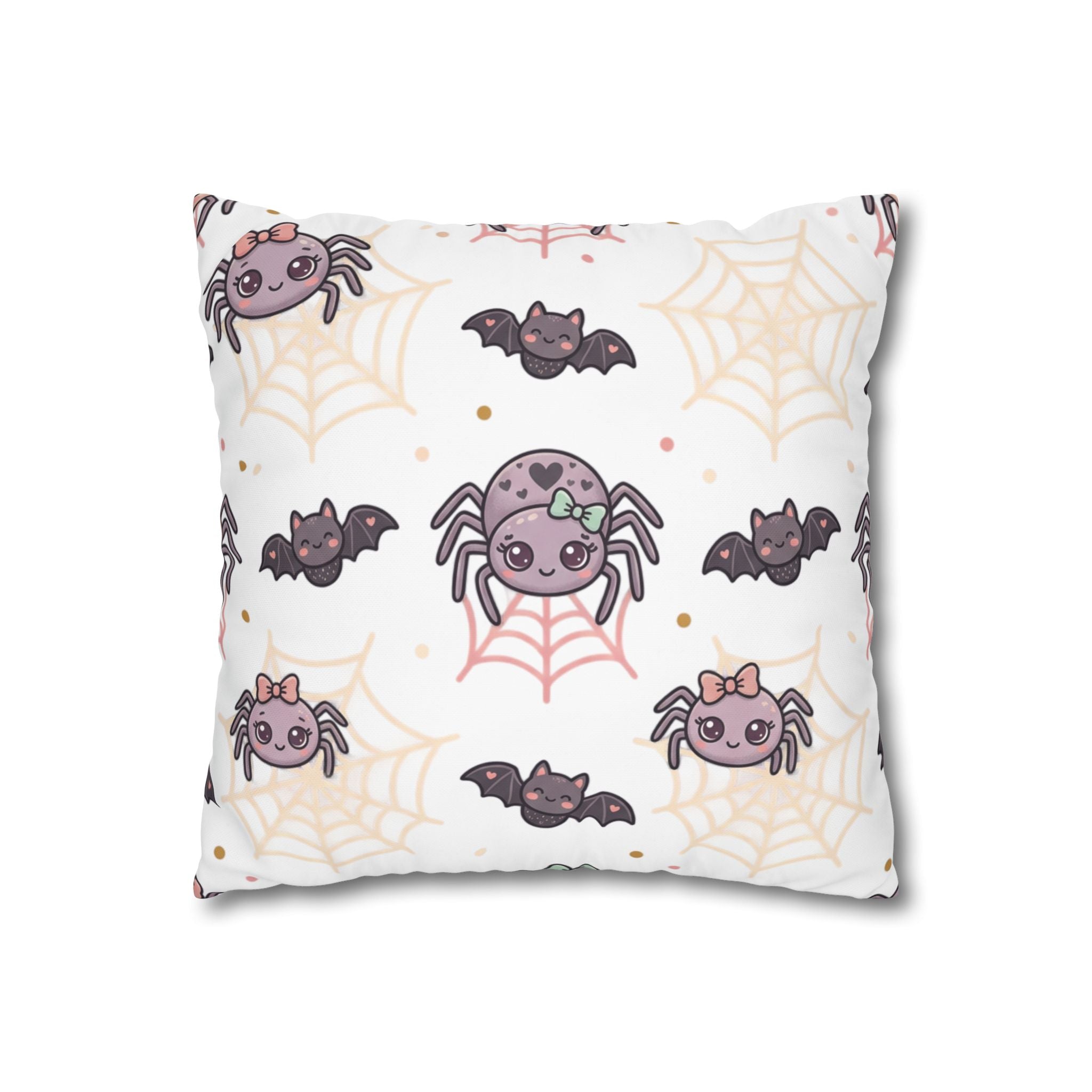 Halloween Decorative Pillowcase — Pink Script "Halloween" with Spiders & Webs