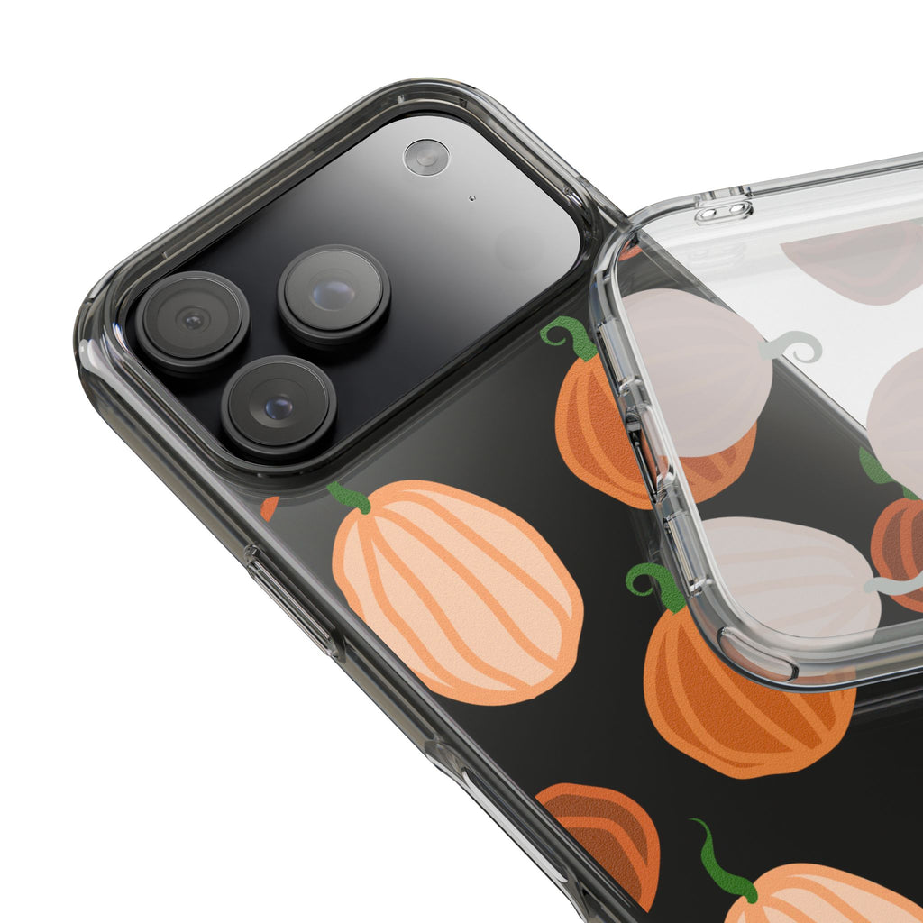 Pumpkin Pattern Clear Phone Case — Fall Halloween Protective Cover