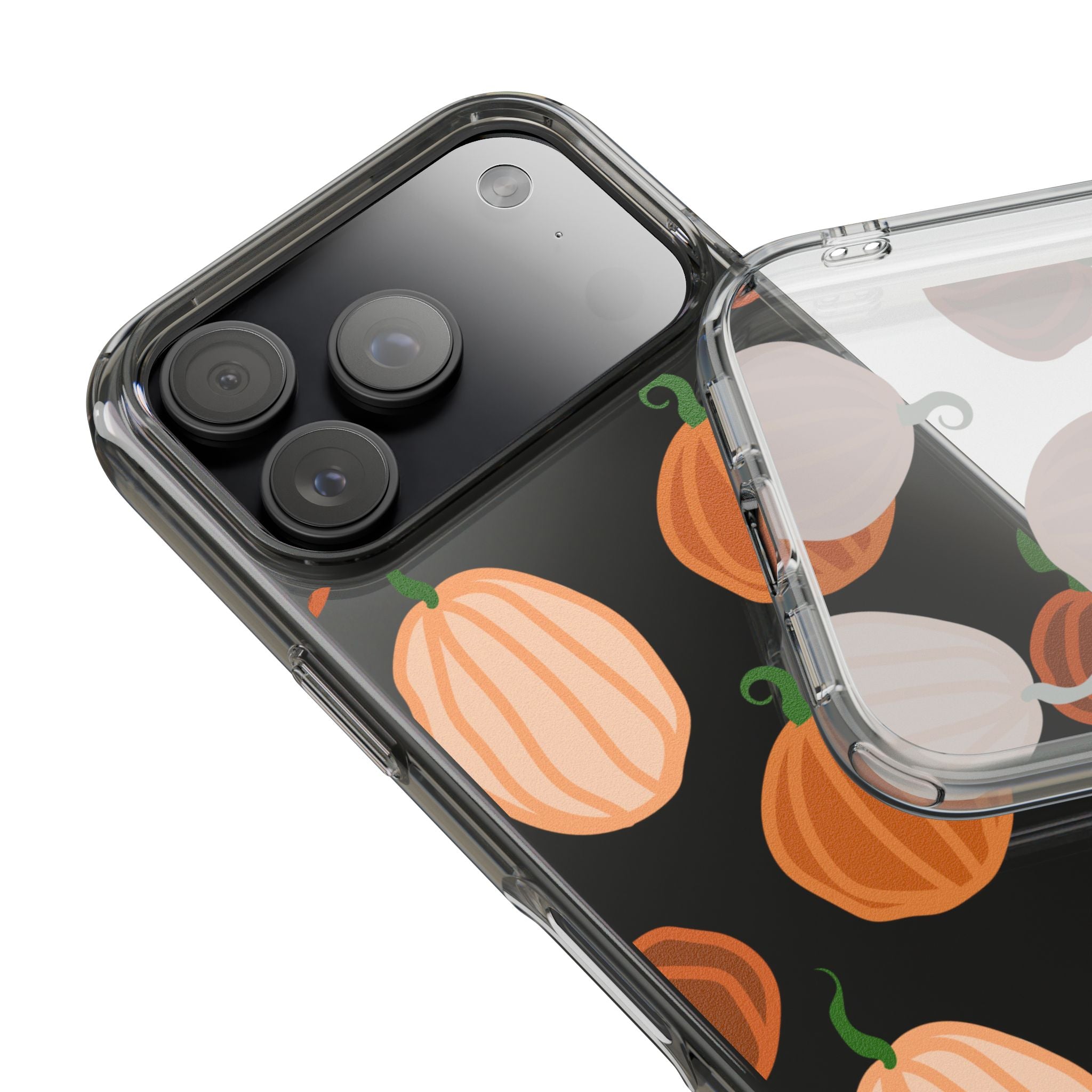 Pumpkin Pattern Clear Phone Case — Fall Halloween Protective Cover