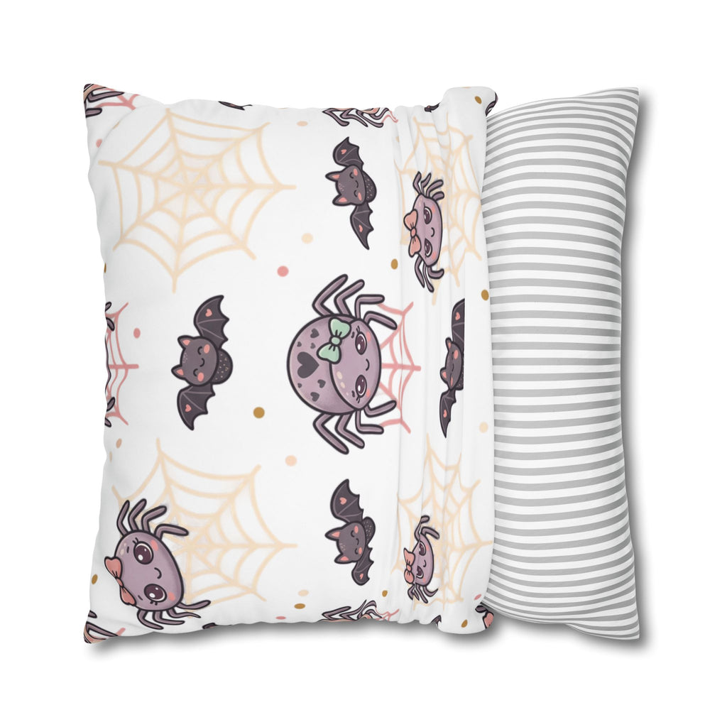 Halloween Decorative Pillowcase — Pink Script "Halloween" with Spiders & Webs