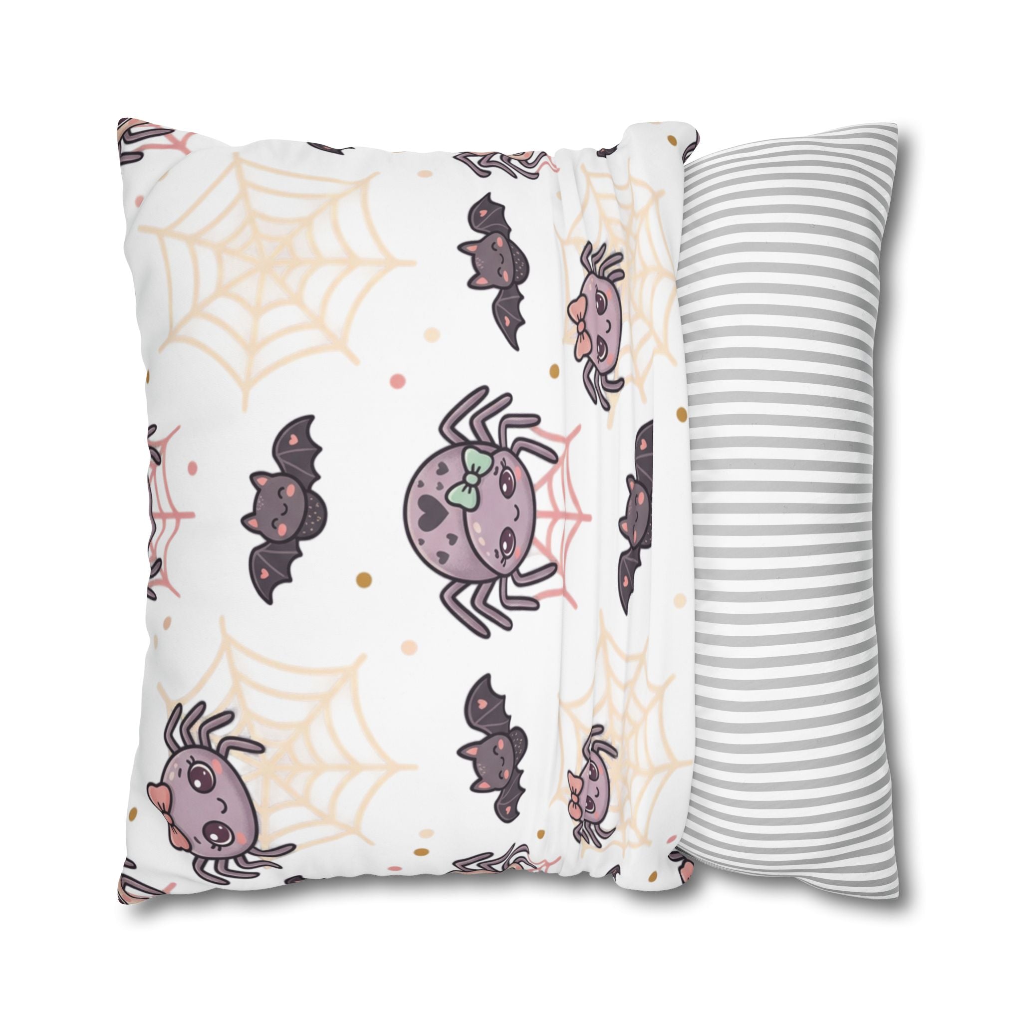Halloween Decorative Pillowcase — Pink Script "Halloween" with Spiders & Webs