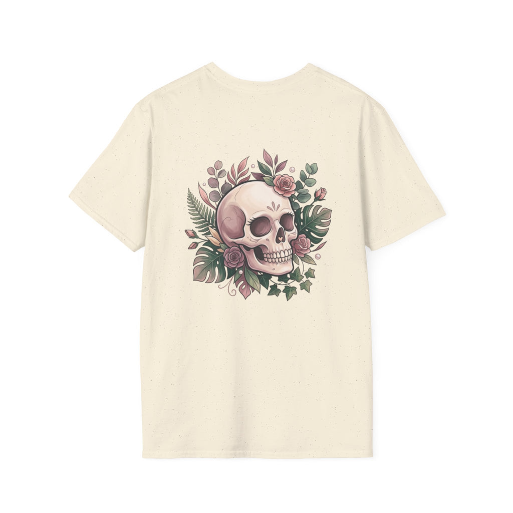Halloween Skull Floral T-Shirt — Retro Script "Halloween" Tee