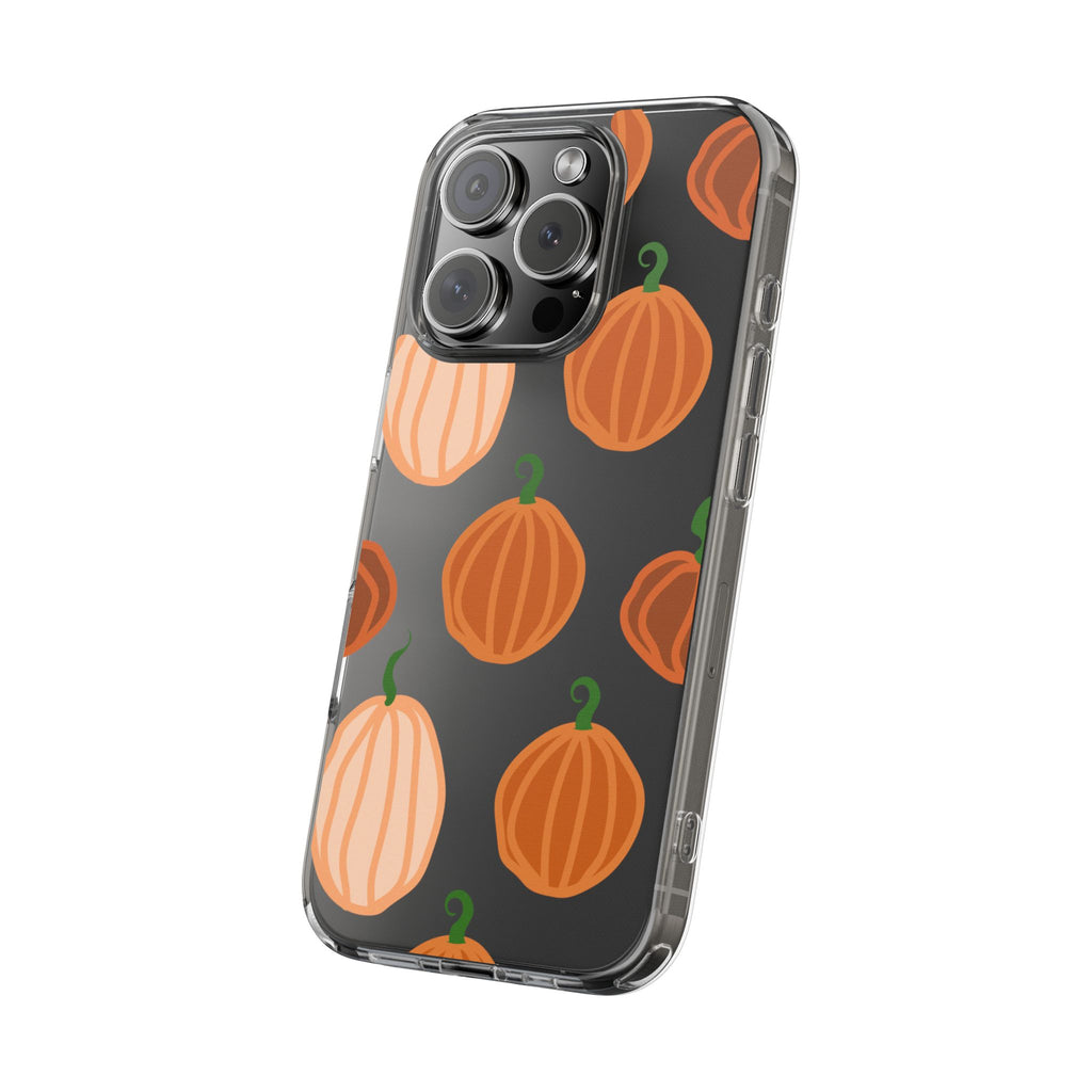 Pumpkin Pattern Clear Phone Case — Fall Halloween Protective Cover