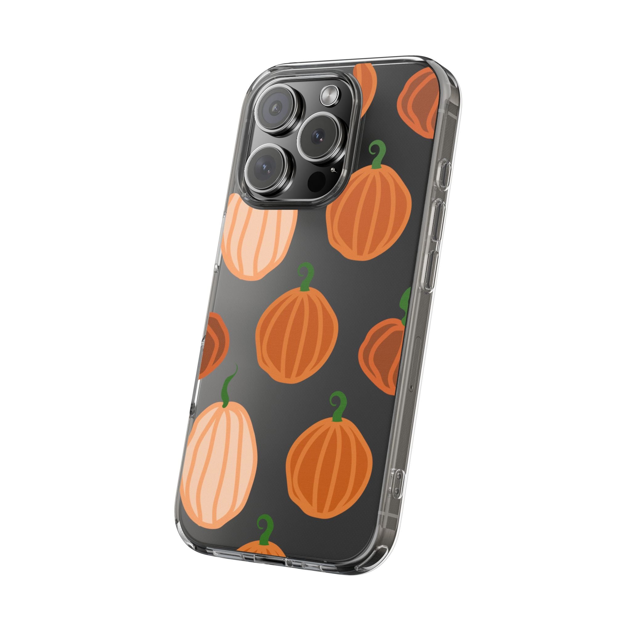 Pumpkin Pattern Clear Phone Case — Fall Halloween Protective Cover
