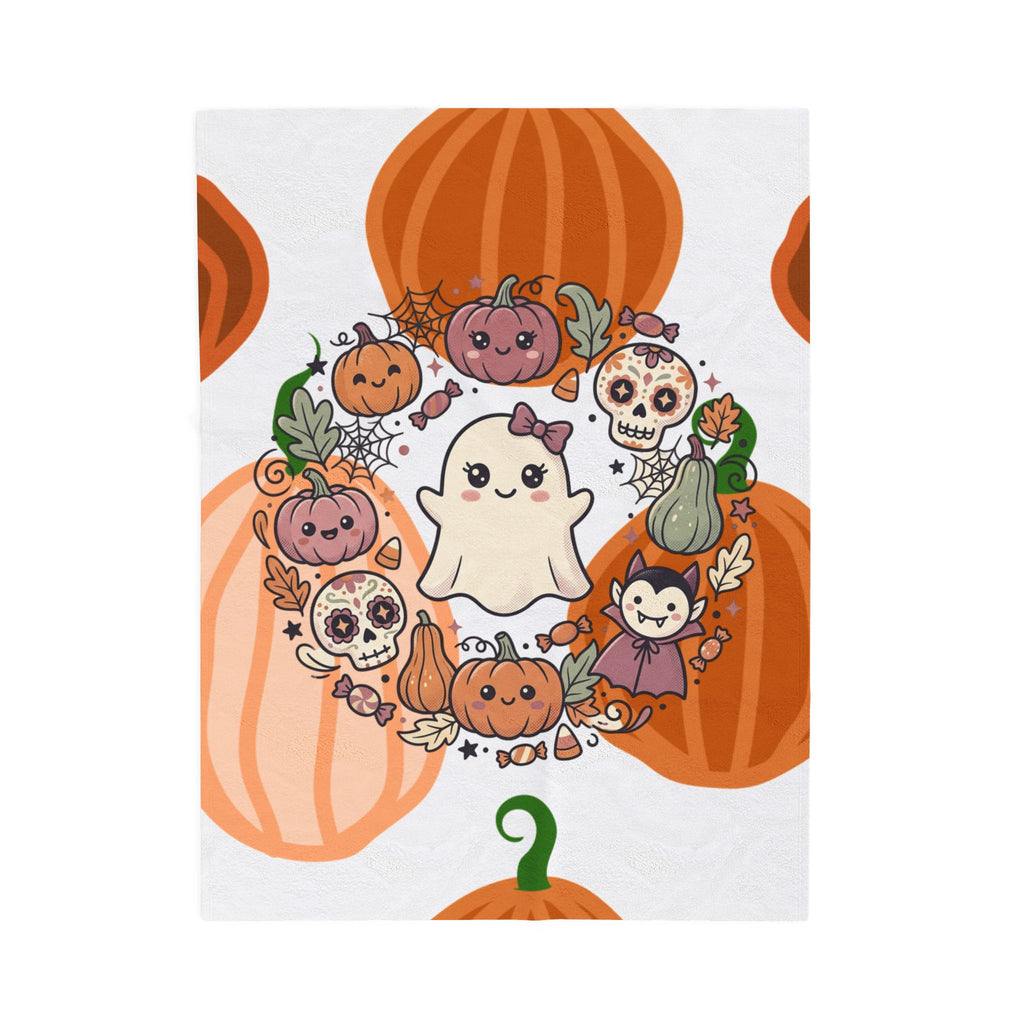 Halloween Ghost Plush Blanket — Cute Pumpkin & Sugar Skull Fall Throw